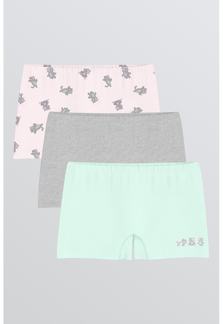 Set de boxeri din amestec de bumbac- 3 piese - Gri/Roz pal/Verde menta