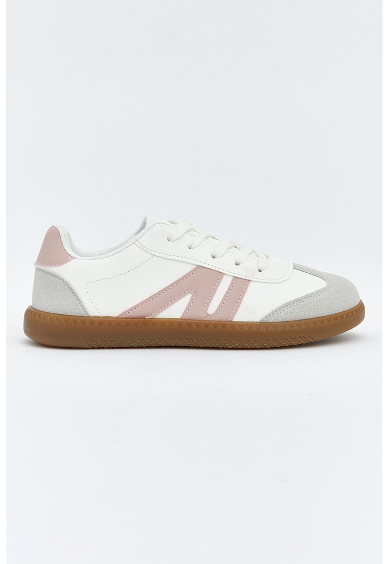 Pantofi sport de piele ecologica - Alb/Gri deschis/Roz prafuit