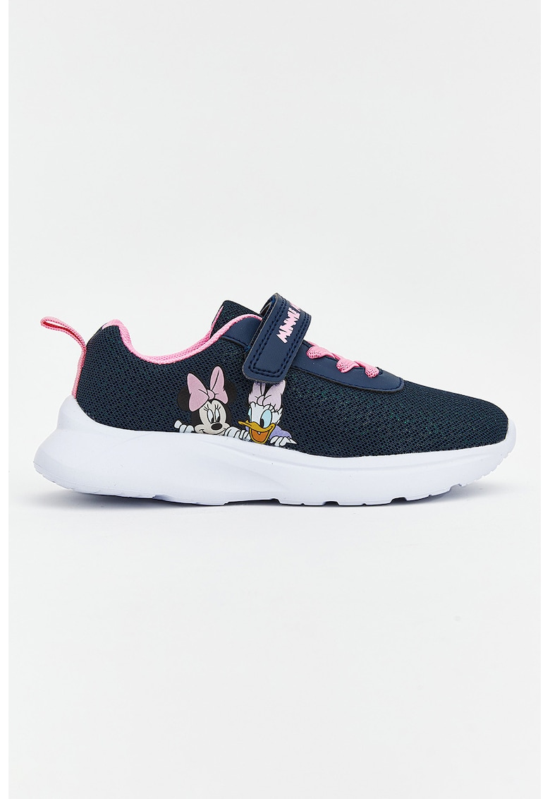 Pantofi sport cu velcro si sireturi elastice - Roz pastel/Bleumarin