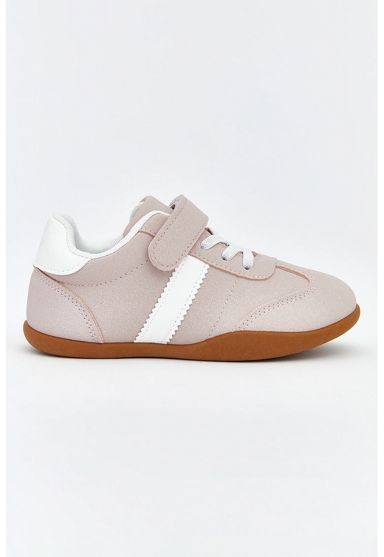 Pantofi sport din material textil cu velcro - Alb/Roz prafuit