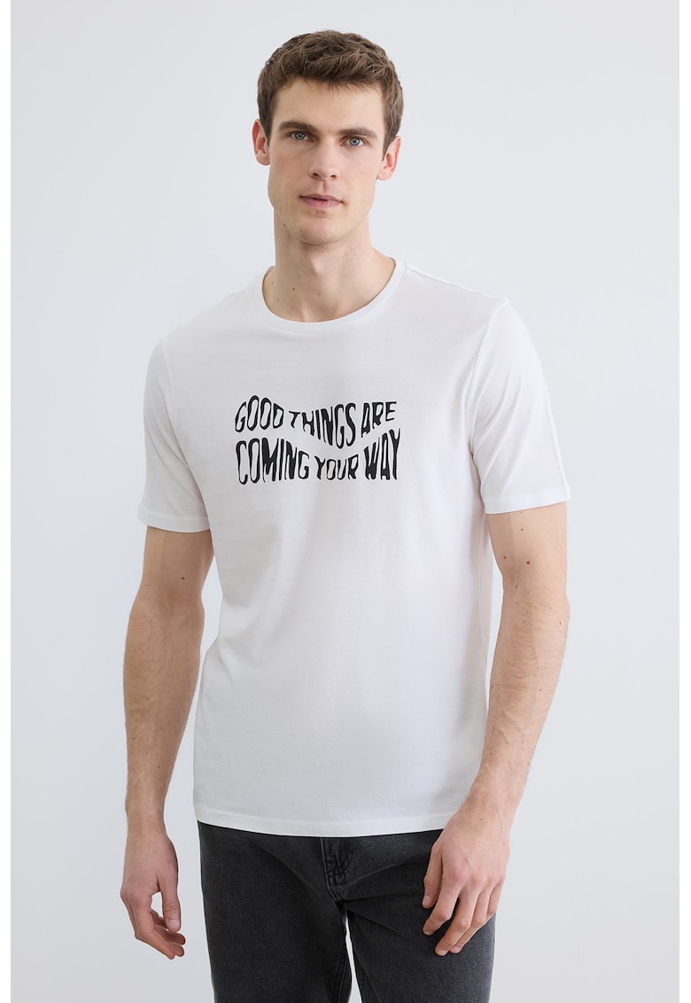 Tricou regular fit cu imprimeu - Negru/Alb optic