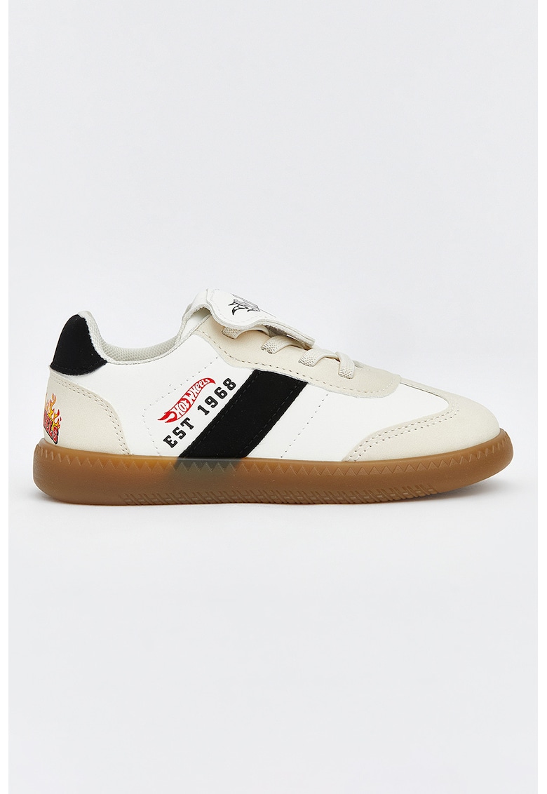 Pantofi sport low-cut de piele ecologica - Alb/Negru/Bej deschis