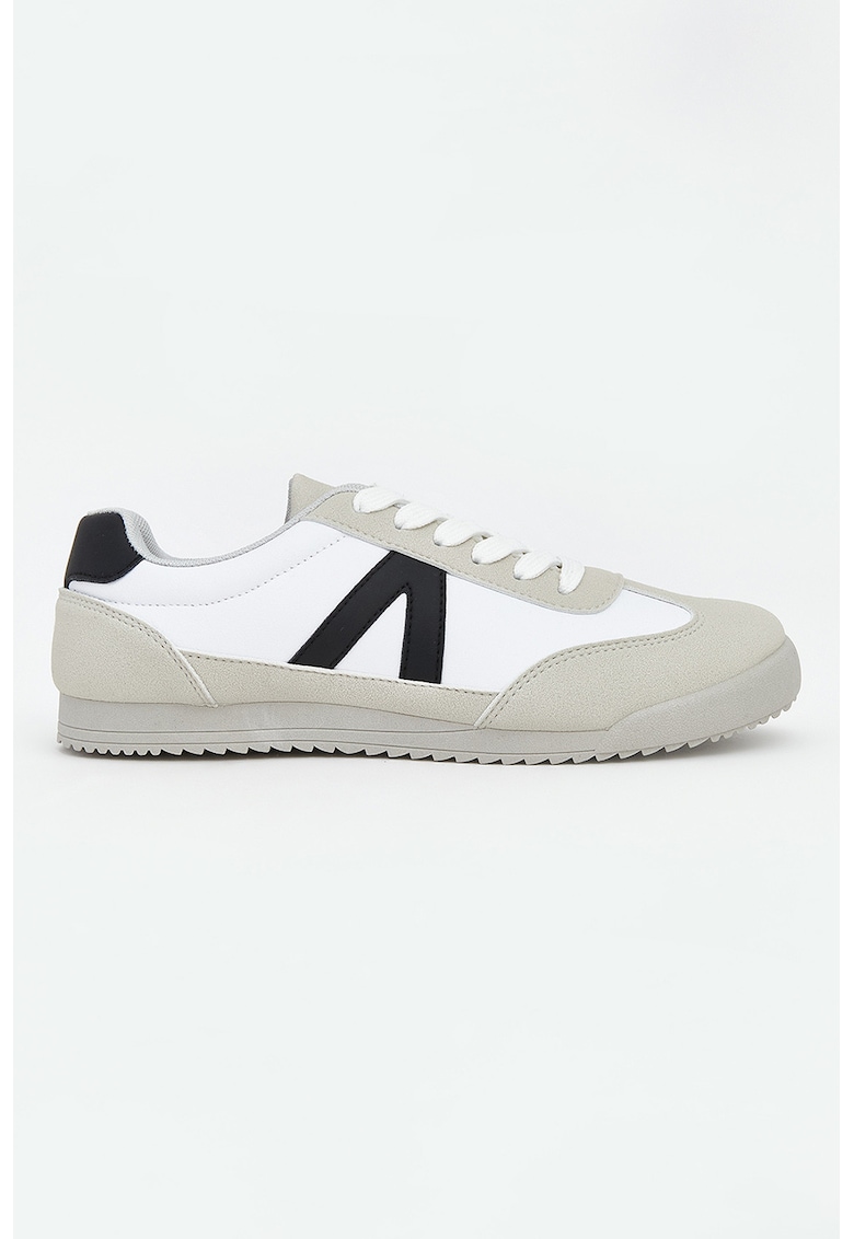 Pantofi sport low-cut cu detalii contrastante - Alb/Negru/Grej