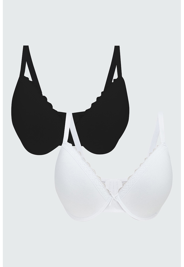 Set de sutiene cu garnituri de dantela - 2 piese - Alb/Negru