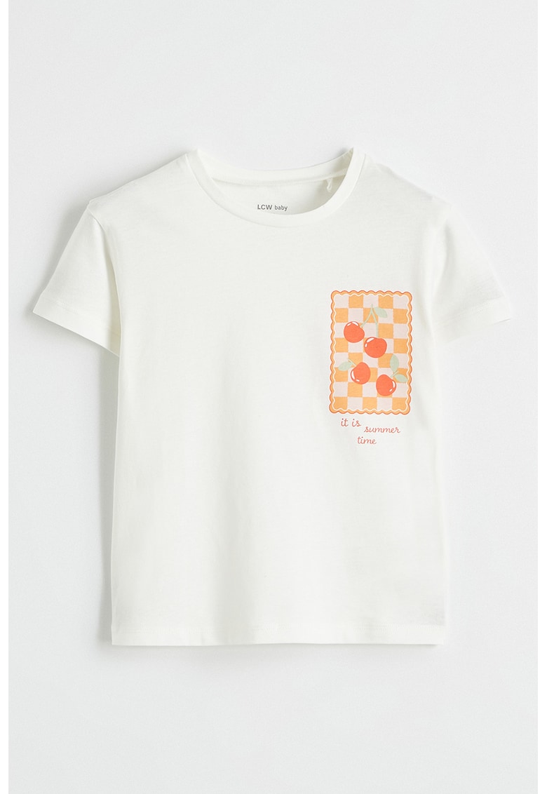 Tricou cu aplicatie cu mprimeu - Alb/Portocaliu