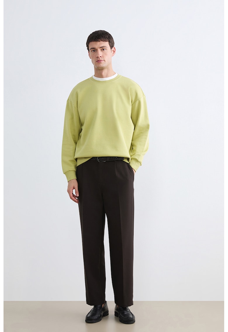 Bluza de trening din amestec de bumbac cu decolteu la baza gatului - Verde fistic