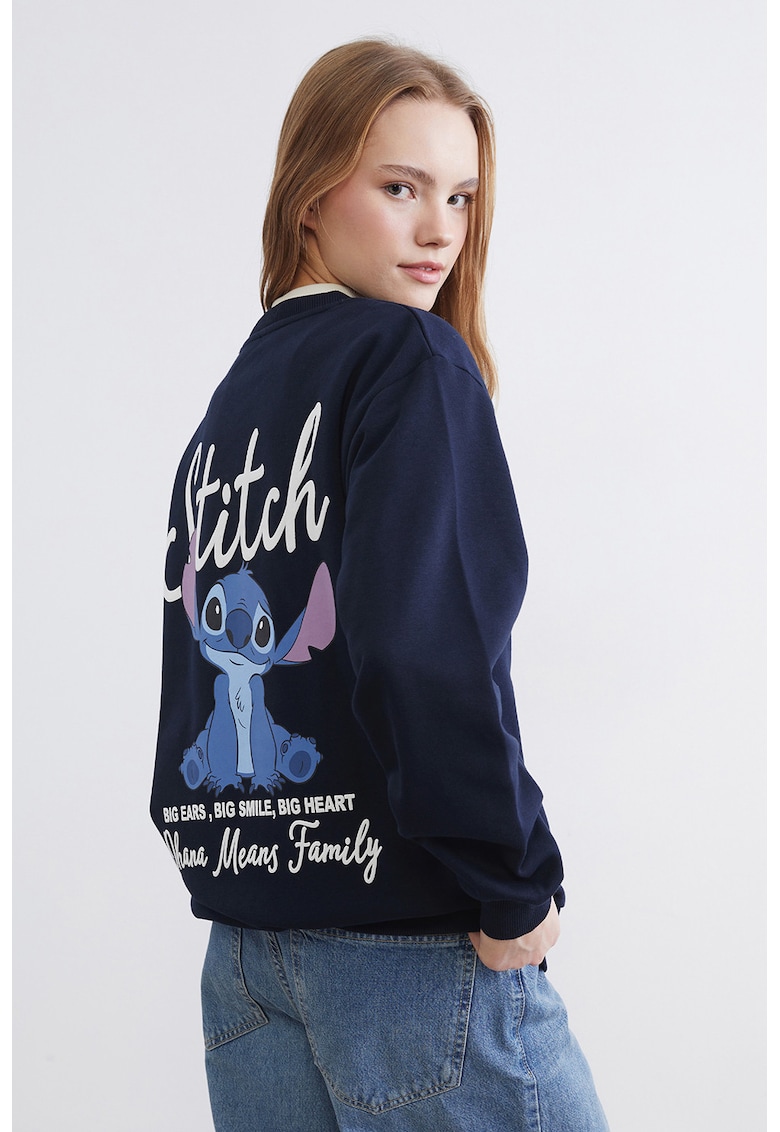 Bluza de trening cu imprimeu Stitch - Alb/Albastru ultramarin/Liliac prafuit