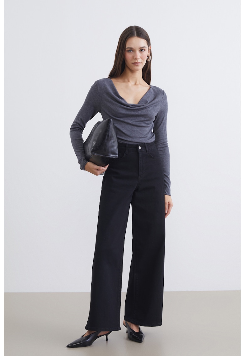 Bluza cu detalii drapate - Gri carbune