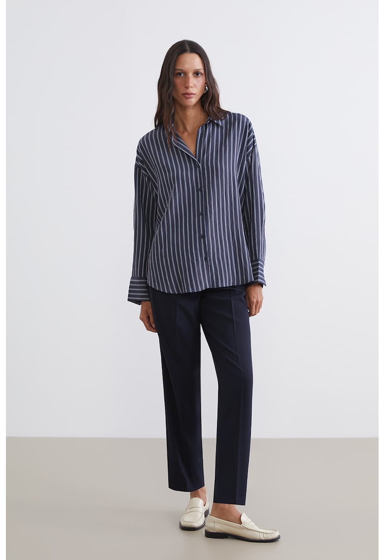 Camasa cu model in dungi si maneci cazute - Negru/Albastru indigo