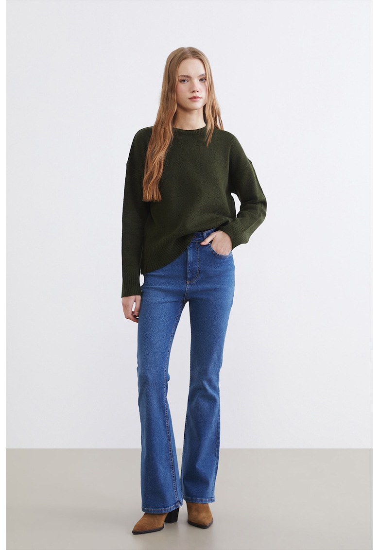 Blugi cu croiala bootcut si talie inalta - Albastru inchis