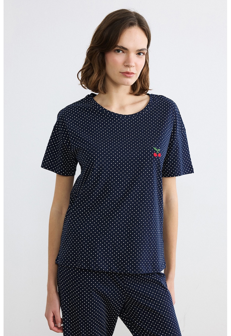Pijama din bumbac cu model cu buline - Alb/Albastru ultramarin/Rosu vermillion