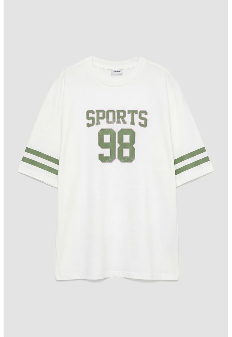 Tricou din bumbac cu imprimeu grafic - Alb/Verde feriga