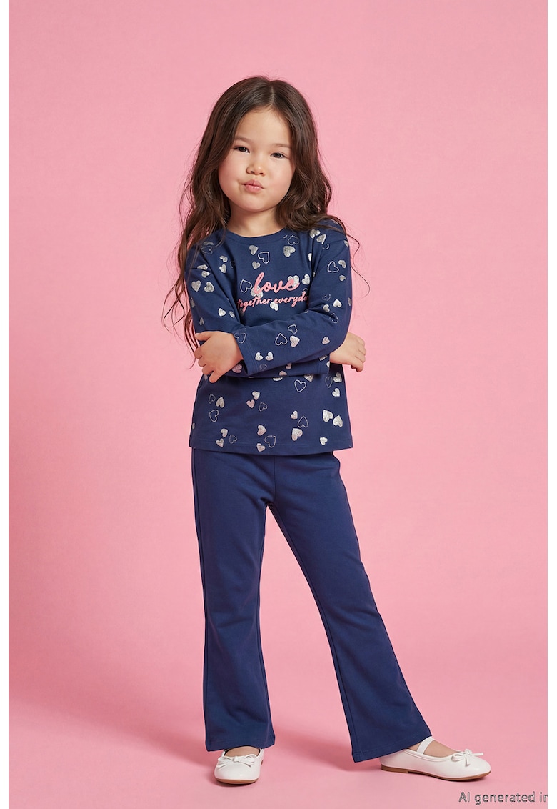 Set de colanti evazati cu bluza cu imprimeu - Gri deschis/Roz deschis/Bleumarin