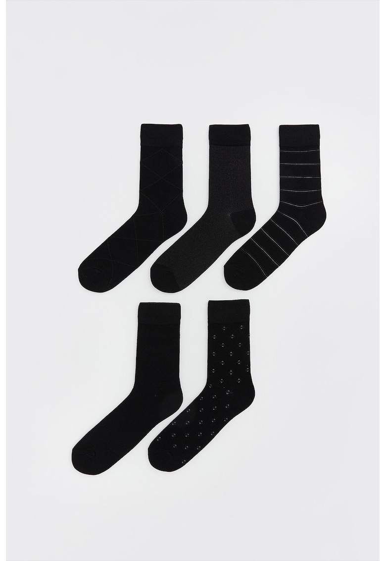 Set de sosete lungi cu imprimeuri variate - 5 perechi - Negru