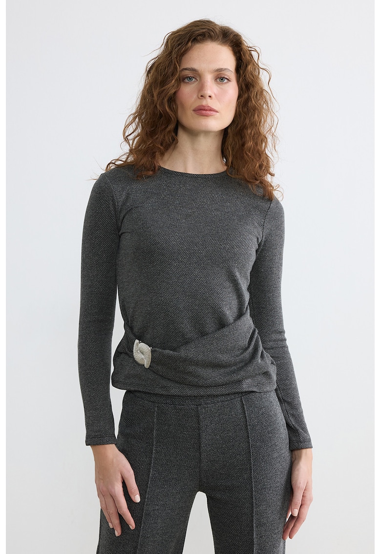 Bluza slim fit cu detaliu metalic - Gri inchis