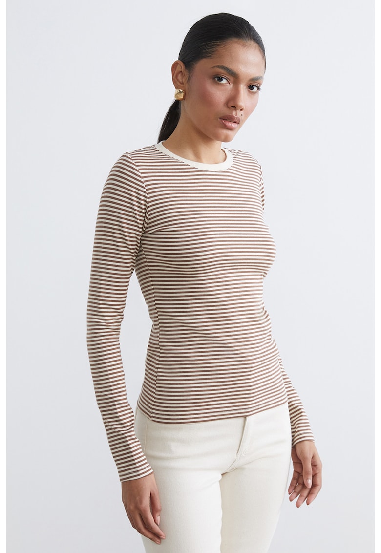 Bluza slim fit cu model in dungi - Maro/Bej deschis