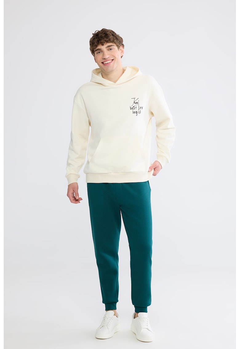 Pantaloni de trening cu model uni si talie elastica - Albastru petrol