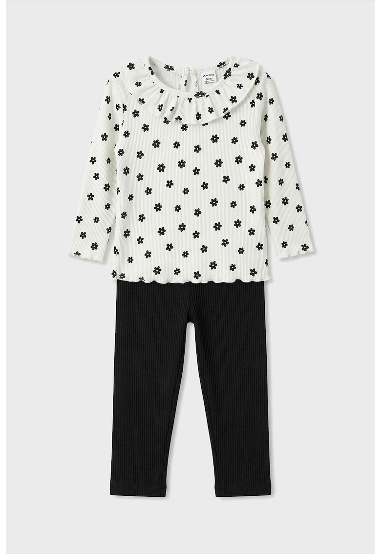 Set de colanti si bluza cu model floral - Alb/Negru stins