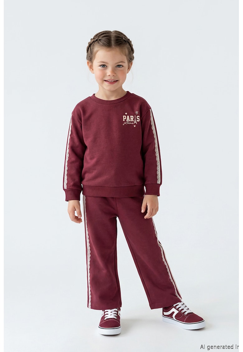 Set de bluza si pantaloni de trening - Rosu inchis/Alb murdar