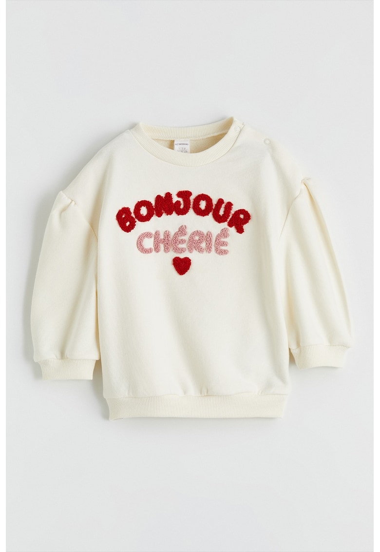 Bluza de trening cu imprimeu text - Rosu vermillion/Crem/Rosu capsuna