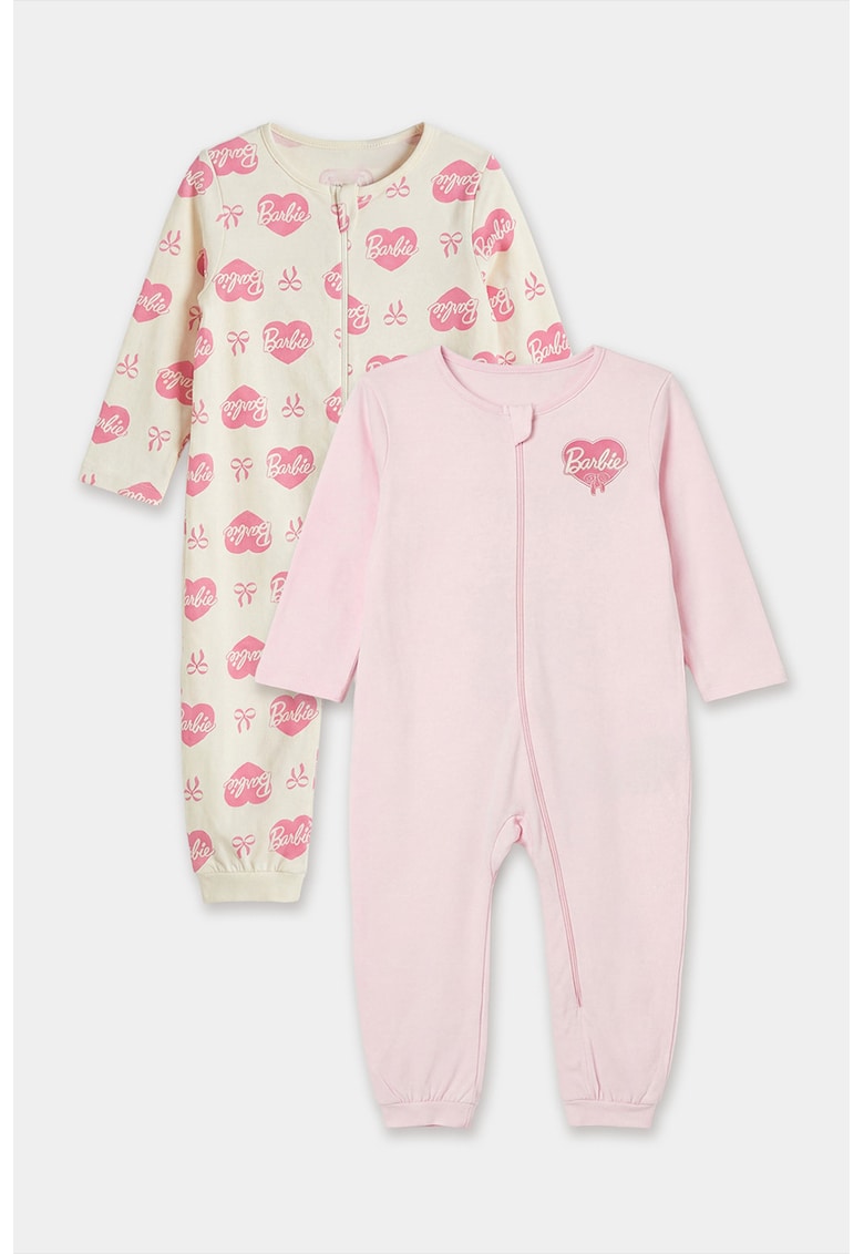 Set de salopete cu model - 2 piese - Roz deschis/Roz pastel/Crem