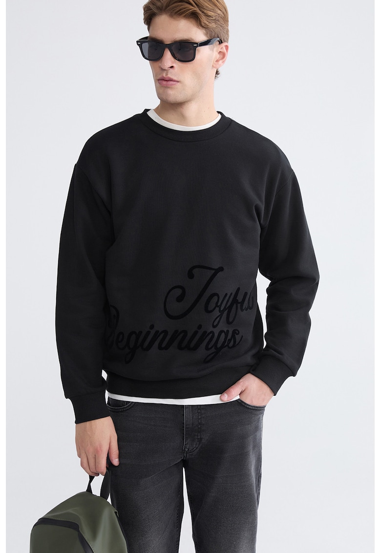 Bluza de trening cu imprimeu text - Negru