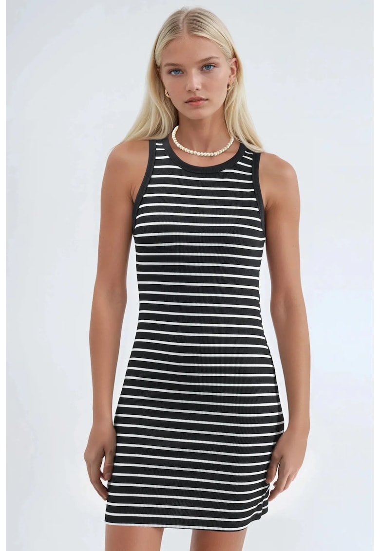 Rochie Mini Bodycon Guler Rotund - Negru - Jerseu