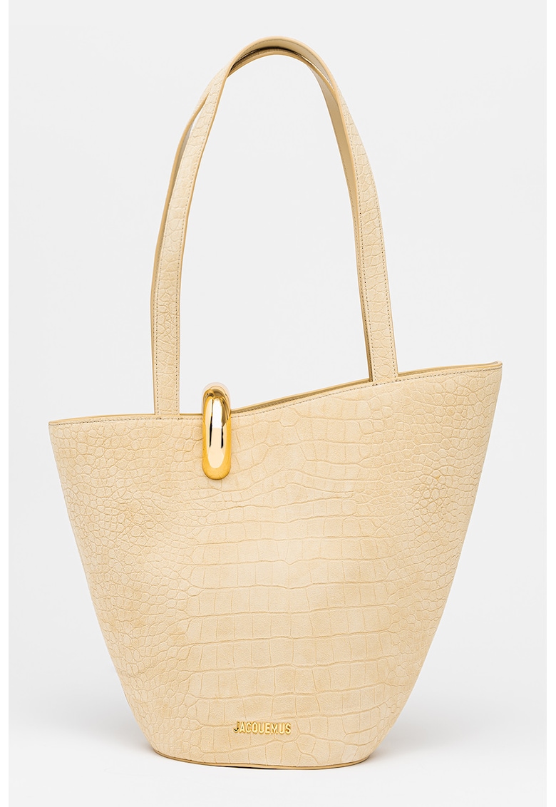 Geanta tote de piele cu aspect de piele de crocodil Bambola - Bej