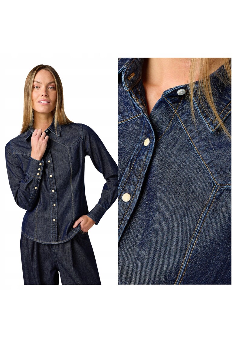 Camasa Dama - Exag Yoke Shirt - Regular Fit - Aspect Denim - Desfwqign Clasic - Maneci Lungi - Cu Nasturi - Bumbac - Albastru - Negru