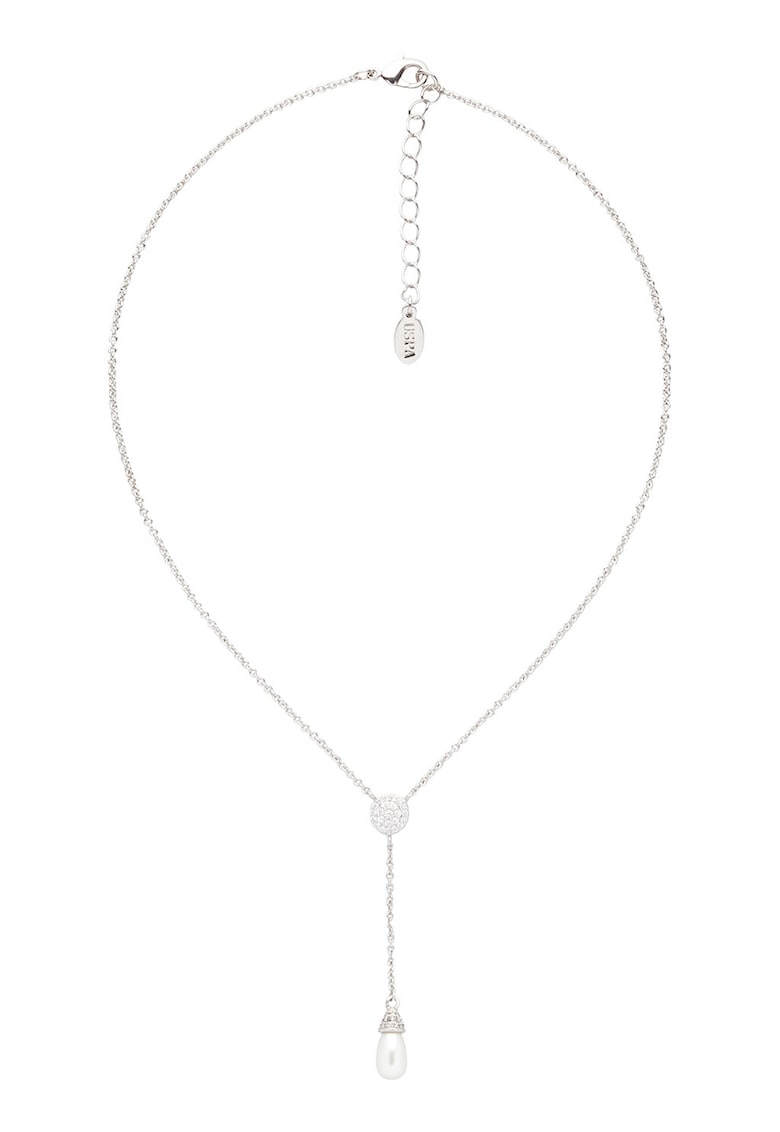 Colier decorat cu cristale si perla sintetica - Alb/Argintiu