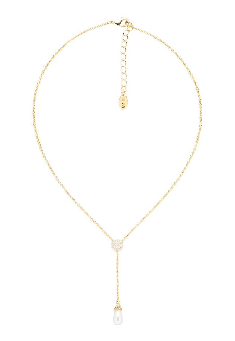 Colier decorat cu cristale si perla sintetica - Alb/Auriu