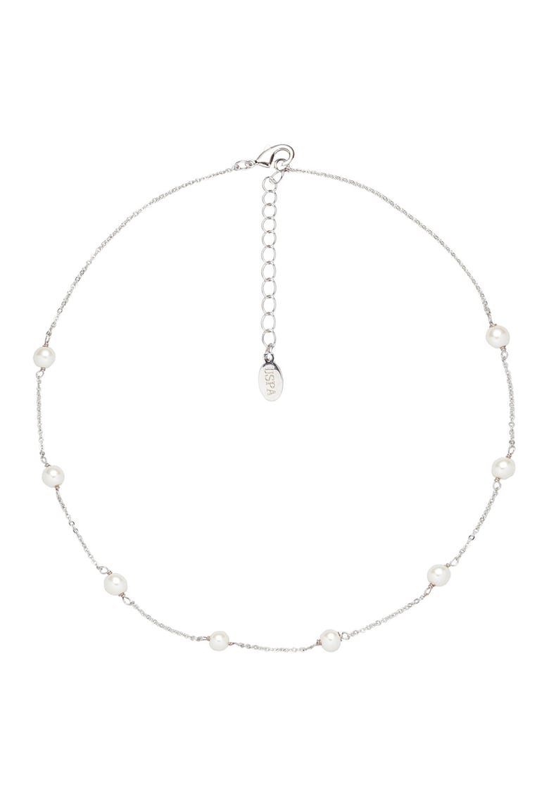 Colier decorat cu perle sintetice - Alb - Alb/Argintiu