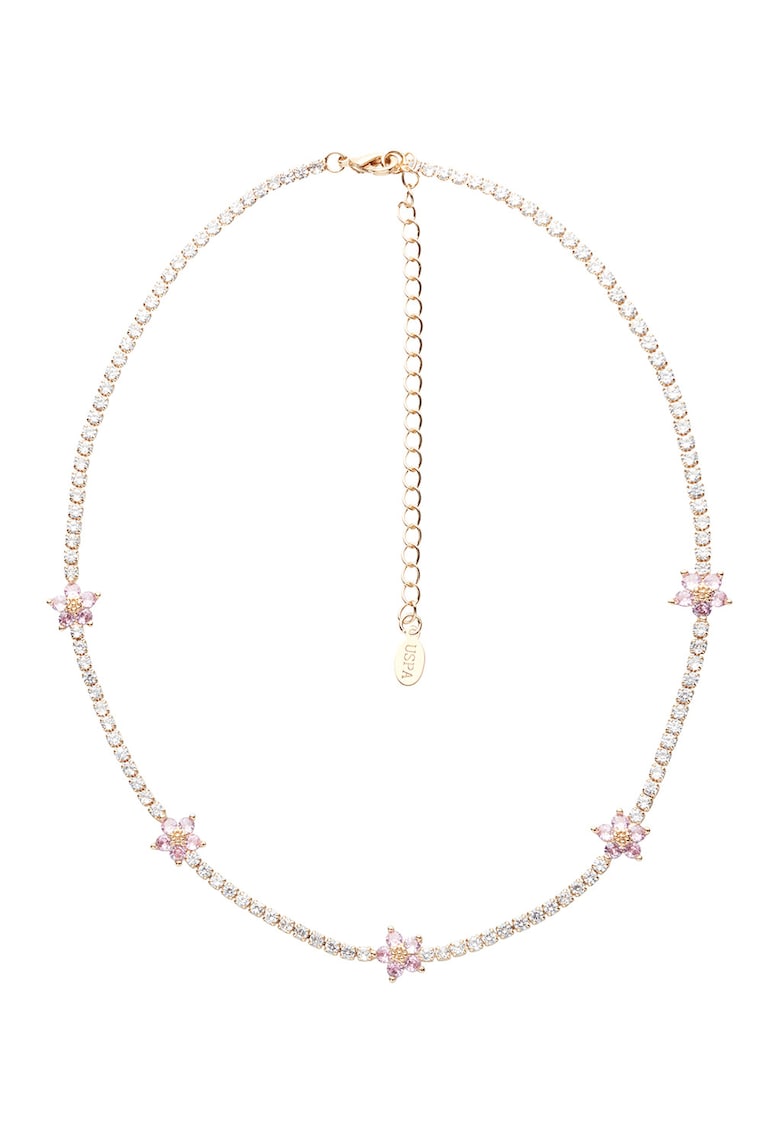 Colier decorat cu cristale - Auriu/Roz