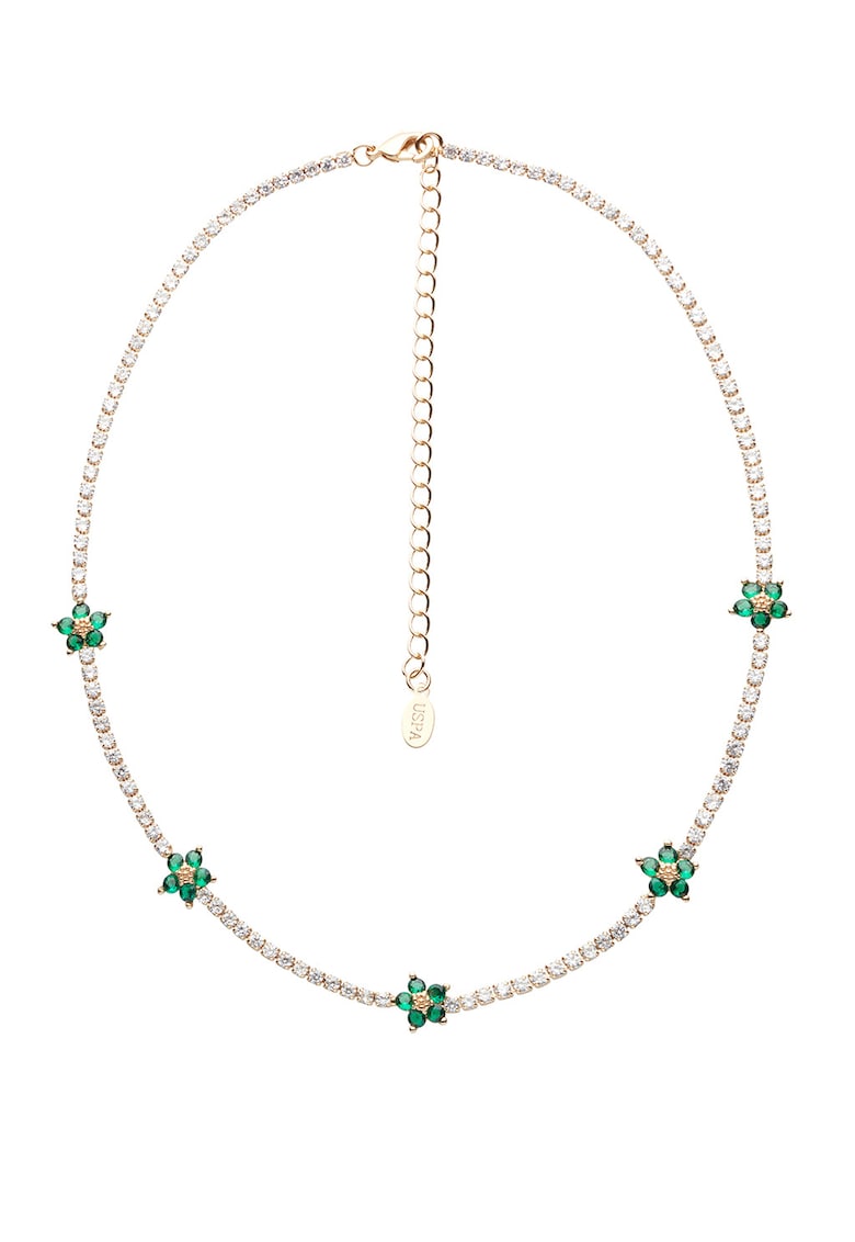Colier decorat cu cristale albe si verzi - Verde/Auriu