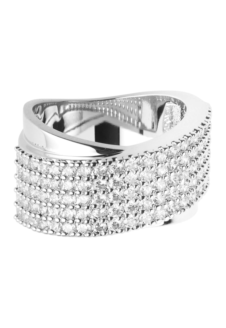 Inel asimetric decorat cu cristale - Argintiu/Transparent