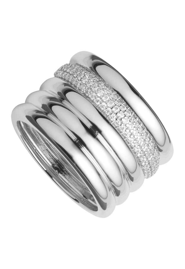 Inel striat decorat cu cristale - Argintiu/Transparent