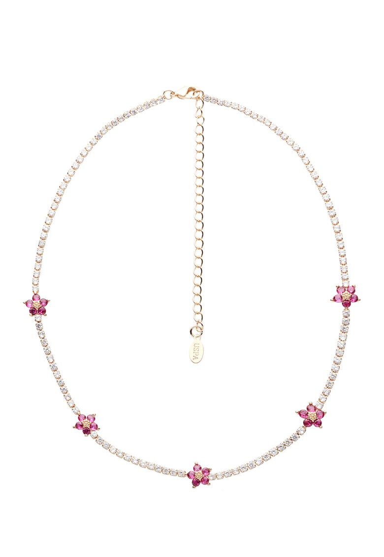 Colier decorat cu cristale albe si roz - Auriu/Roz