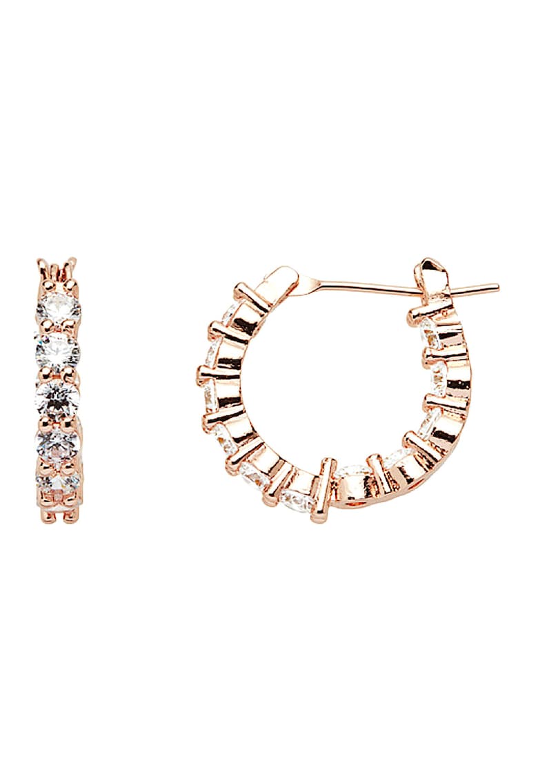 Cercei rotunzi cu cristale - Auriu rose/Transparent