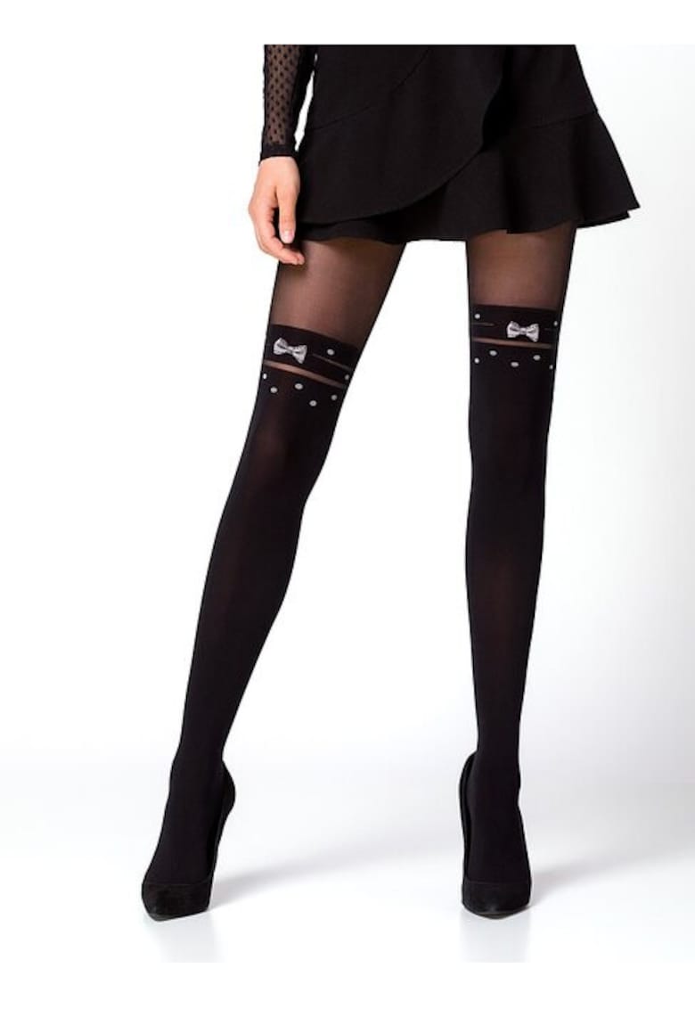 Ciorapi cu model fundita si imitatie jambiere Catwalk 50 den - Negru