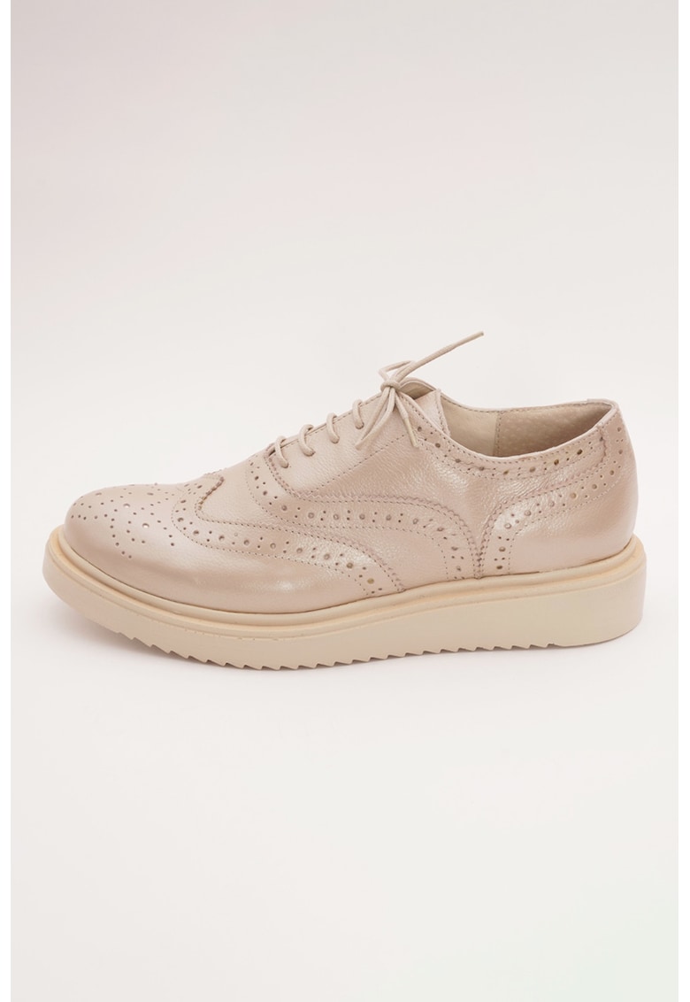 Pantofi din piele cu perforatii - Bej deschis