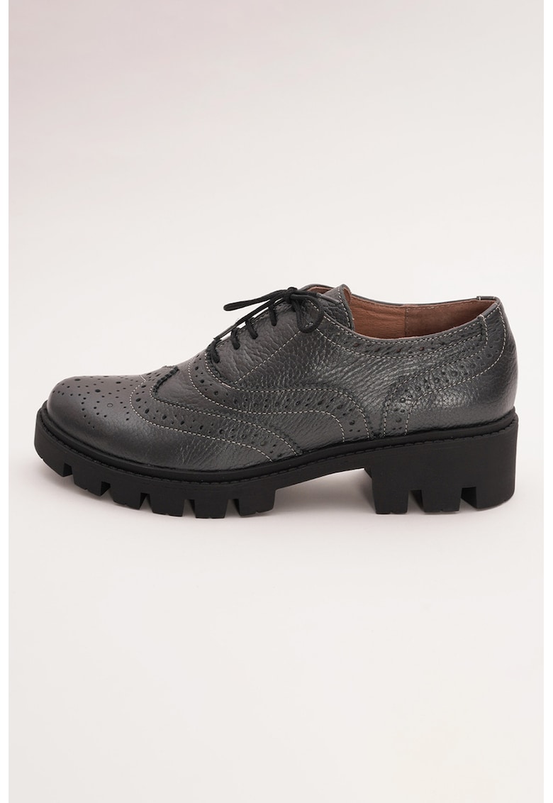 Pantofi din piele cu garnituri perforate - Gri antracit