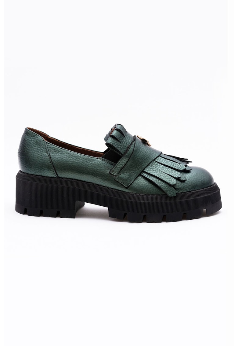 Pantofi loafer din piele cu canafi - Verde englez