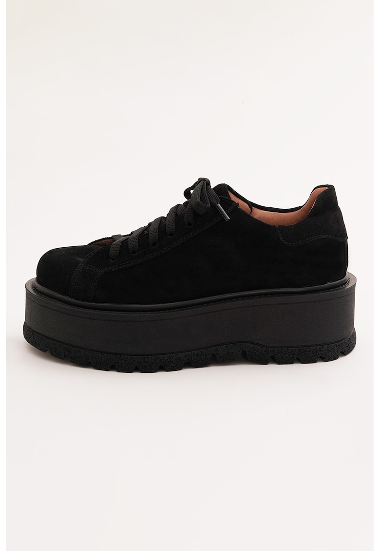 Pantofi flatform de piele intoarsa - Negru