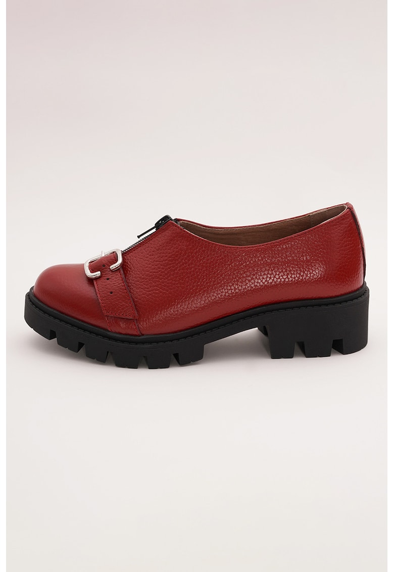 Pantofi din piele cu fermoar - Rosu