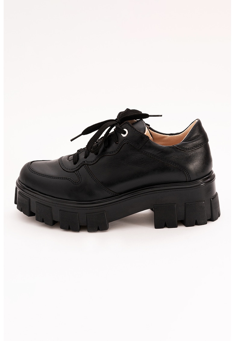 Pantofi de piele low-cut cu sireturi - Negru