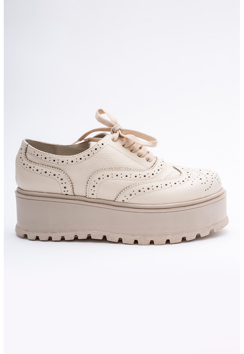 Pantofi brogue flatform de piele - Crem
