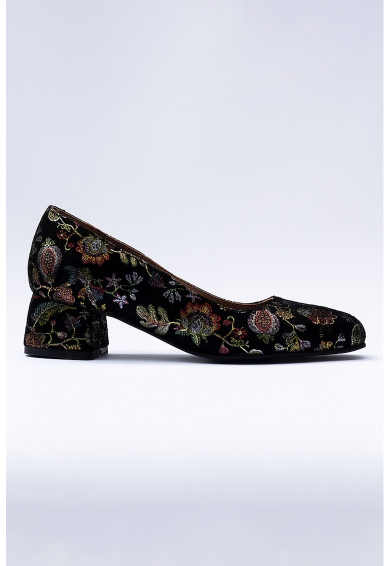 Pantofi din piele cu broderii florale - Multicolor