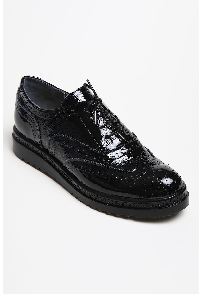 Pantofi derby din piele cu perforatii decorative - Negru