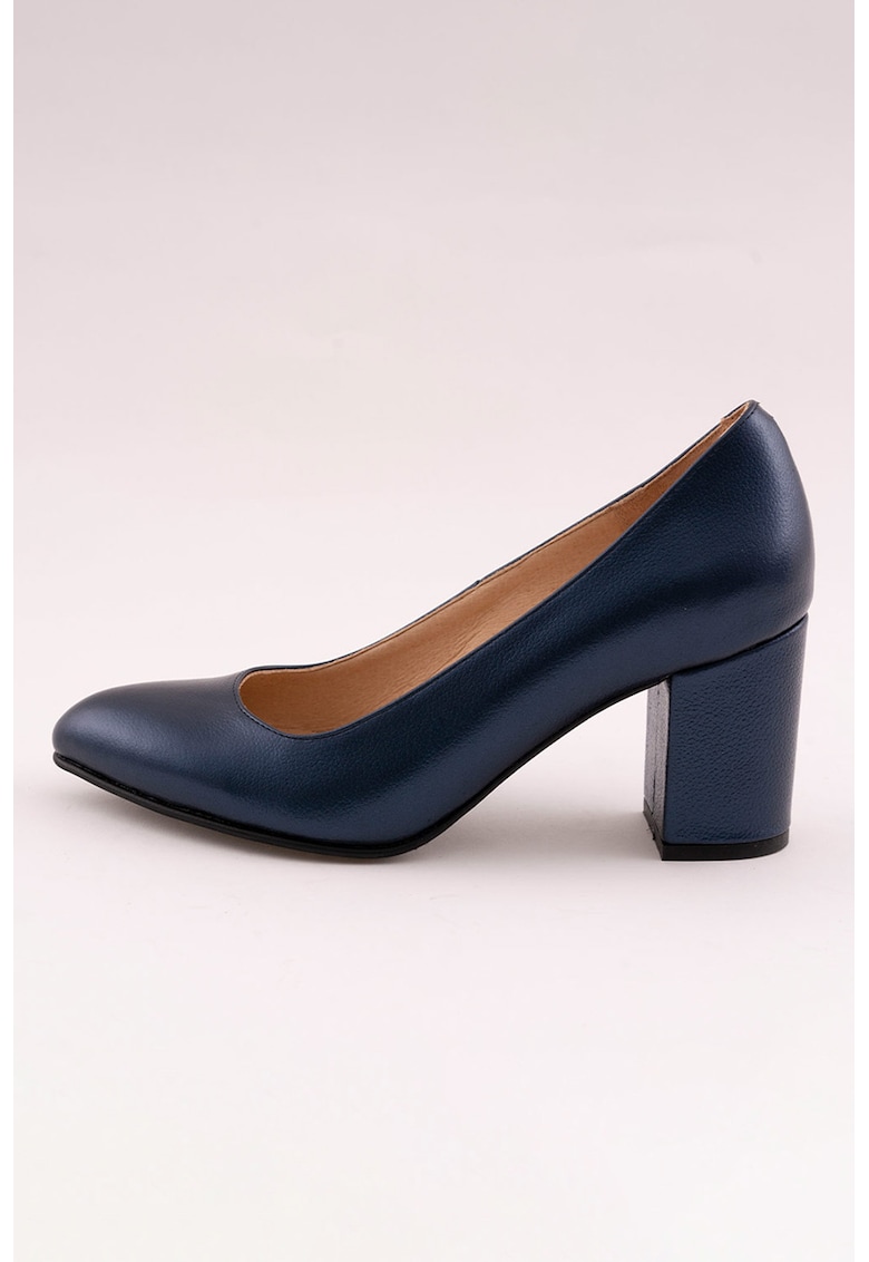 Pantofi din piele cu toc - Bleumarin