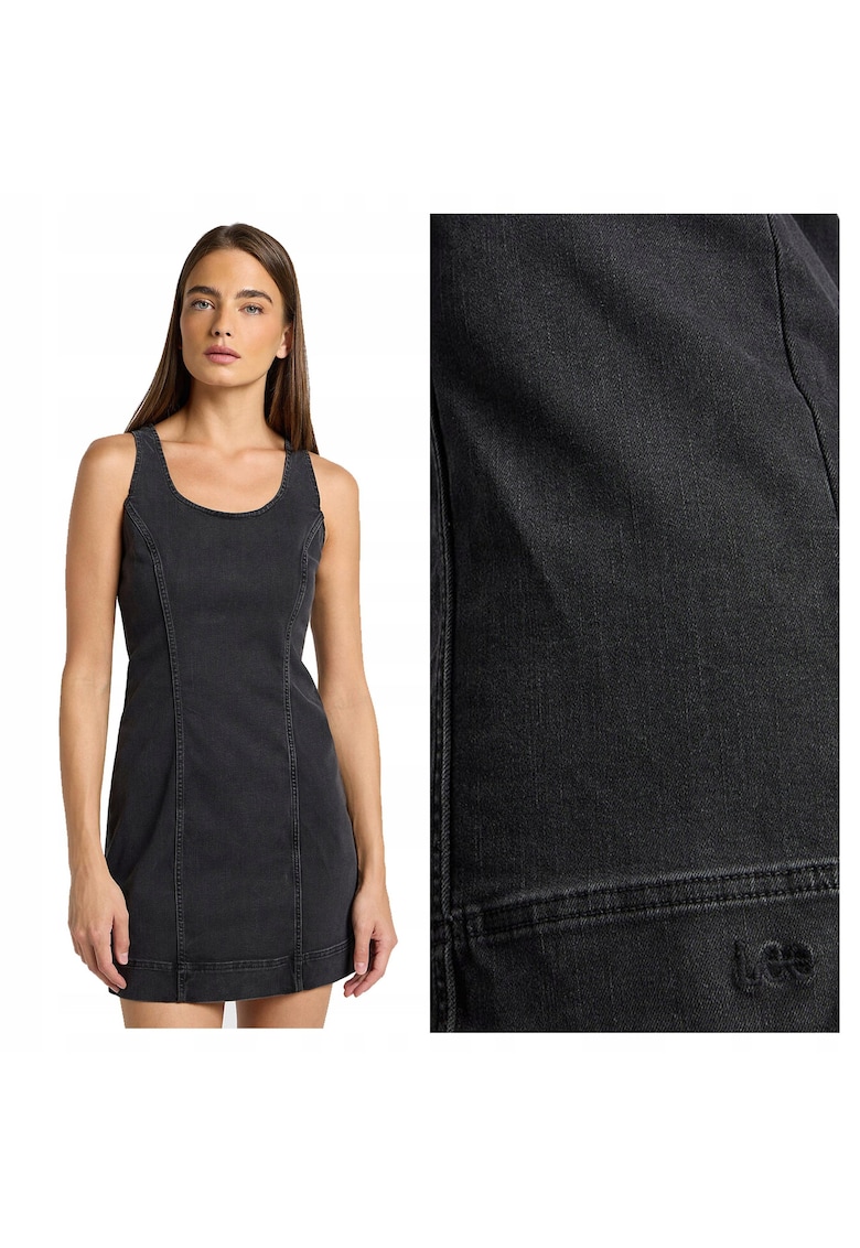 Rochie Dama - Foreverfit Dress - Regular Fit - Denim Aspect - Decolteu Rotund - Lungime Mini - Fermoar - Bumbac - L INTL - Gri